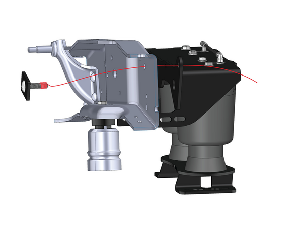 Feed the carriage bolt through the factory frame mounting hole above the DEF or fuel tank (hole towards the front of the truck).