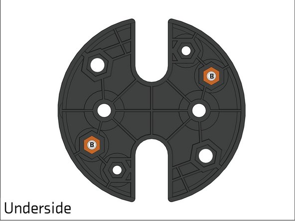 Place a 1/4&quot;-20 nut in the two hex holes on the underside of the lift spacer that correspond to the holes marked &quot;B&quot; on top of the lift spacer.