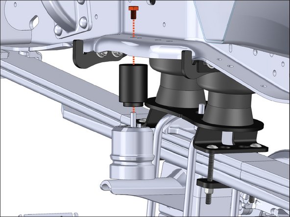 Reinstall factory bumpstop with provided aluminum spacer and longer M10 bolt.