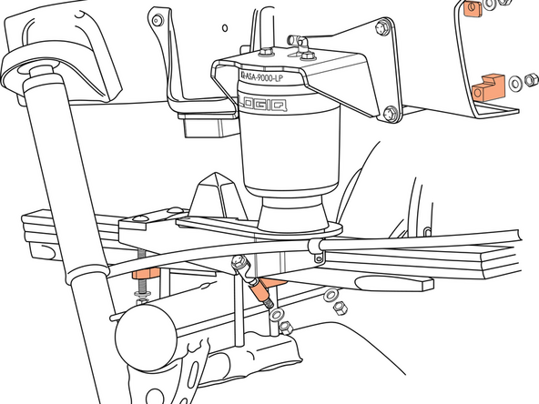 Passenger assembly will be fastened with 3/8" hardware and the lower bracket clamps in the orientation shown.