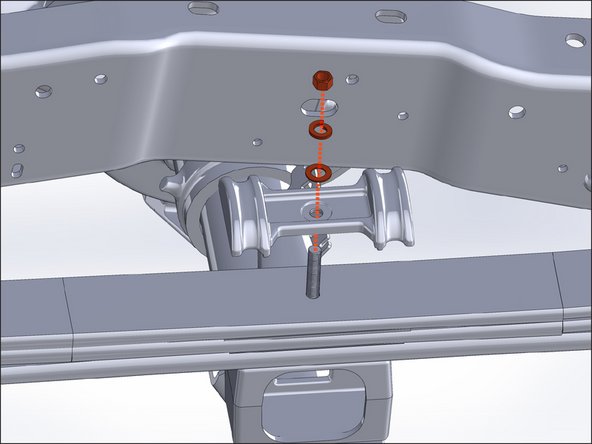 Reinstall the factory U-bolt saddle with the provided flat washer, split washer, and center pin nut.