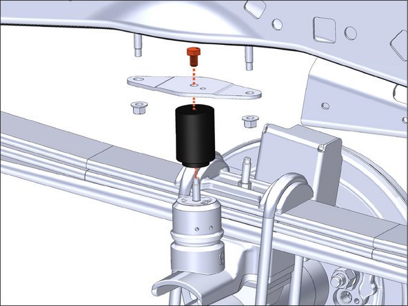 Reinstall factory bump stops with provided aluminum spacer and longer M10 bolt.