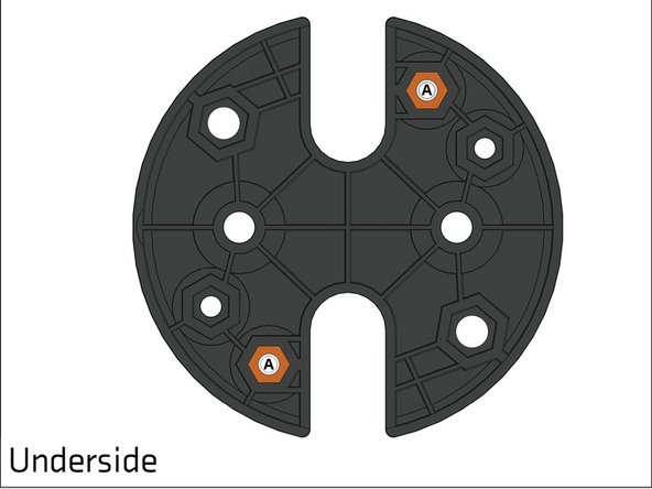 Place a 1/4&quot;-20 nut in the two hex holes on the underside of the lift spacer that correspond to the holes marked &quot;A&quot; on top of the lift spacer.