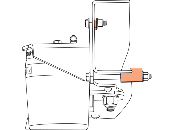 Install the upper 3/8" bolt with washers, nut and frame spacer. Ensure it is sitting flush against the frame. Install the lower 3/8" bolt with washers, nut and frame clamp. Ensure the clamp is sitting against the frame.