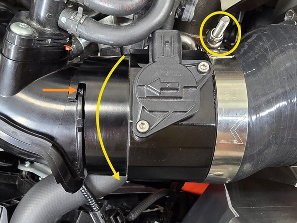 When the filter bracket is tightened down it may rotate the MAF housing as shown