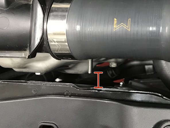 Check clearance of the clamp at the turbo inlet pipe, verify there is approximately 3/4&quot; clearance from the end of the T-bolt rod to the core support. Rotate clamp to adjust if necessary