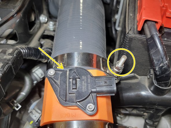 Use provided clamp to securely attach throttle body silicone to MAF housing as shown