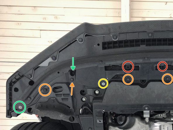 For clarity, the image of the underside of the car was split into two images. Both images show the center push clips