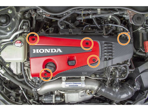 Align the engine cover on the engine, and install the five 10mm bolt with a 10mm deep socket and ratchet