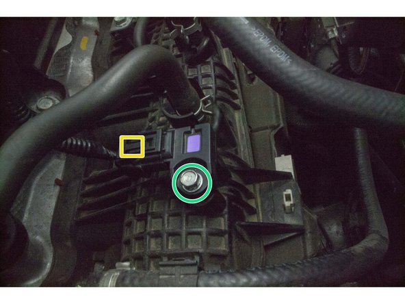 Squeeze the tab shown by the yellow square and gently unplug the wire harness from the MAP sensor