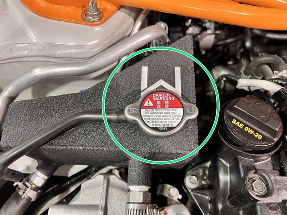 Fully install OEM radiator cap on 27WON Coolant Tank