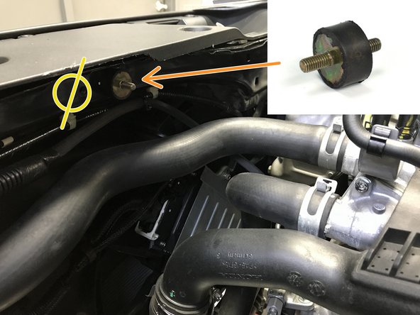 Install the rubber isolator standoff in the threaded hole closest to the turbocharger. Tighten hand tight using your fingers