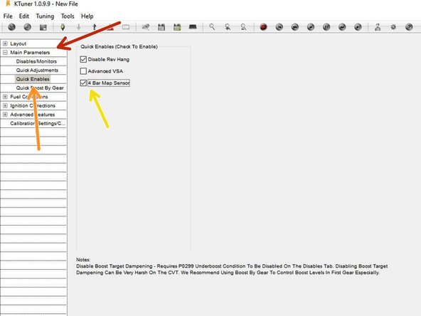 Open your Ktuner or Hondata software and open your current tune, from there you will either follow the instructions below for Ktuner or Hondata