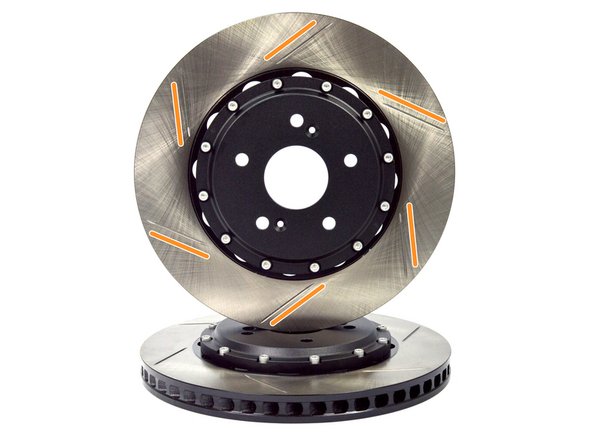 The direction of the angled slots allows you to identify if the rotor is LH or RH