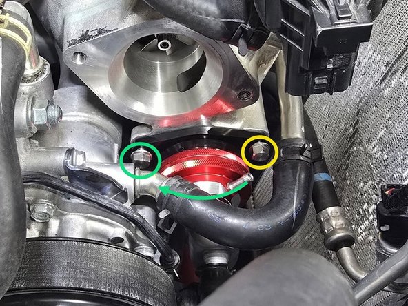 Note the location of the openings on the turbocharger flange. These must align with the 27WON BPV during installation. The 27WON BPV will go into the engine bay the same route that the OE BPV came out. Place BPV into position