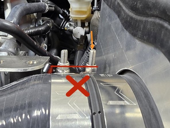 With the 108-116mm clamp held in the previous position, tighten down until snug, then verify it is even with the 102-110mm clamp