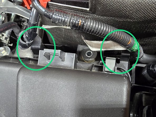 When reinstalling the airbox there is a rubber grommet on the bottom of the box that must fit on an aluminum peg in the engine bay