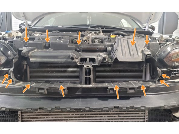 Reinstall plastic clips securing air flow ducting to plastic cover. Quantity varies by car