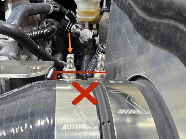 With the 102-110mm clamp held in the previous position, tighten down until snug, then verify it is even with the 108-116mm clamp