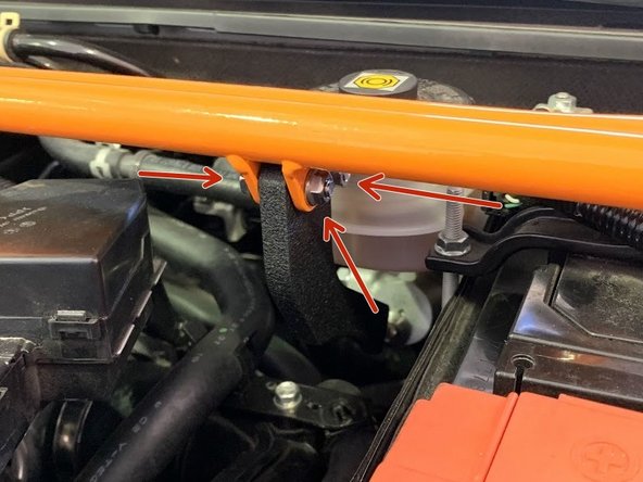 Tighten both sets of M6 hardware using either two 10mm wrenches or one 10mm wrench and a 10mm socket with a ratchet, tighten until snug (24-48 in-lbs)