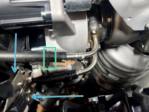 Slide rubber upper coolant hose over hard line