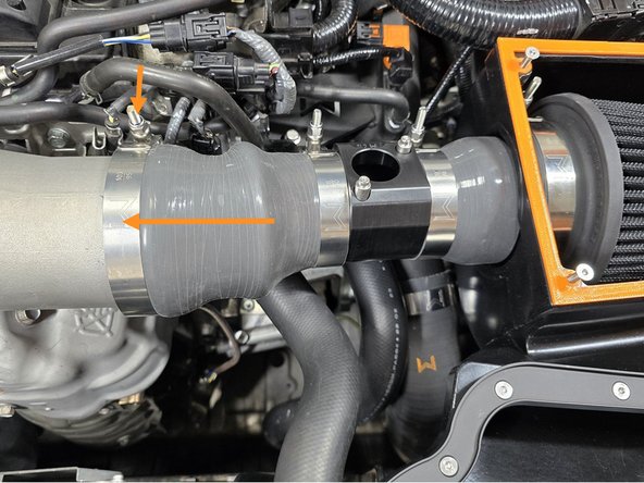 With the airbox in the engine bay, loosen the 95-103 T-bolt clamp on the TIP and push the TIP silicone onto the TIP as far as possible