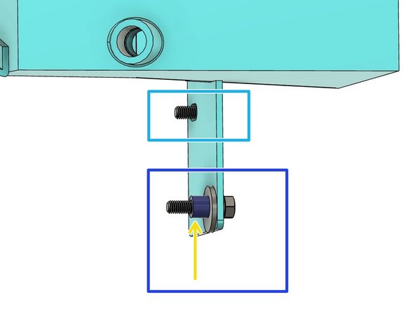 Setup lower mount hardware using spacer, washer, and 25mm long M6 bolt as shown