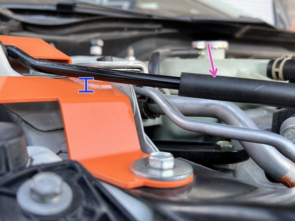 Check the gap between the hood prop and the fender shroud