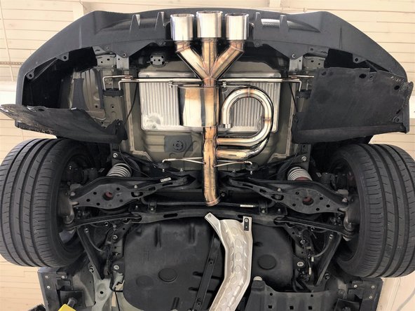 Image shows the muffler section installed for improved clarity in Step 29 &amp; 30