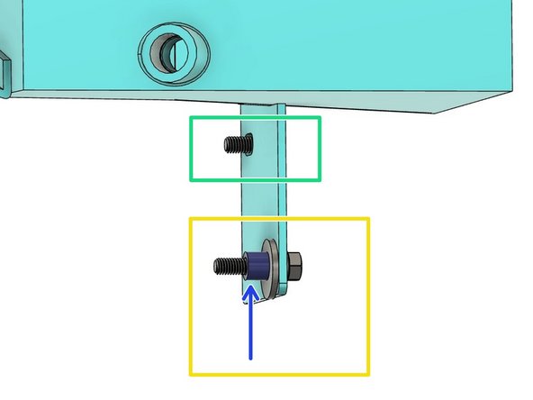 Setup lower mount hardware using spacer, washer, and 25mm long M6 bolt as shown