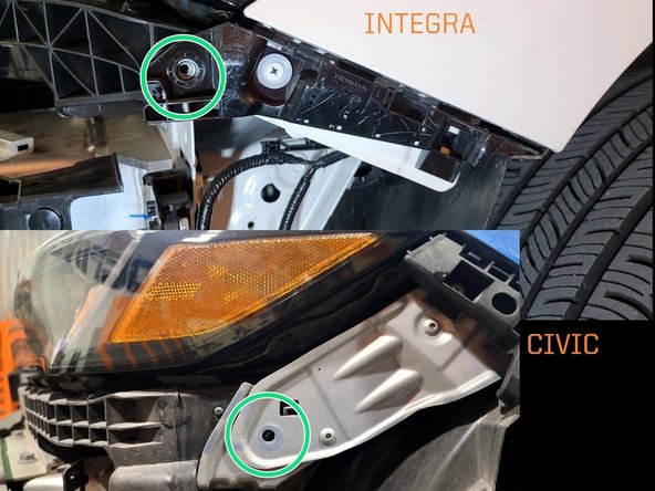 Two tabs have clips built into the plastic (orange arrows). Gently pry up tabs and slide headlight towards you