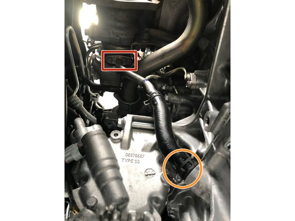 Use a 10mm socket &amp; ratchet to remove the two (2) 10mm bolts that attach the oil drain tube to the bottom of the turbo