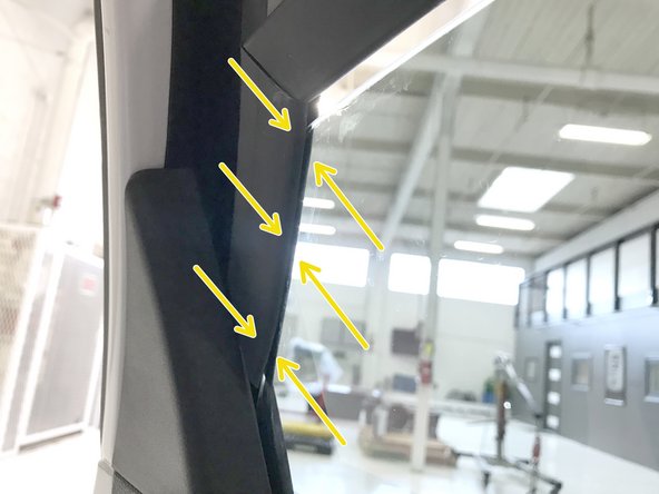 Raise the window up to the bottom edge of the rubber molding as shown. ~1/4&quot; gap is good