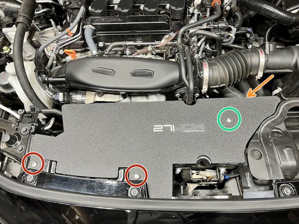 Use two of the supplied flat-head pan screws and SS washers to secure the two most forward holes using a flat head screwdriver. Torque to snug