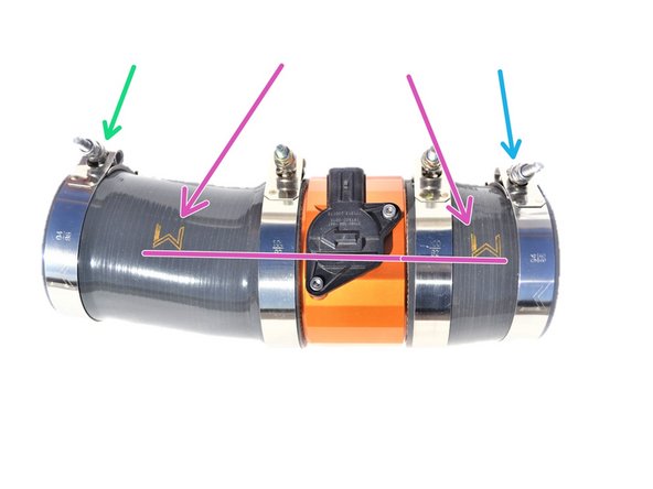 Transfer the outer clamp for the turbo inlet pipe side. Keep it loose