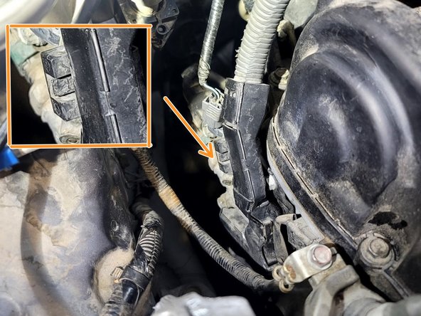 Pop the loom off the bracket on the side of the engine by pushing in the tab and pulling the clip towards you