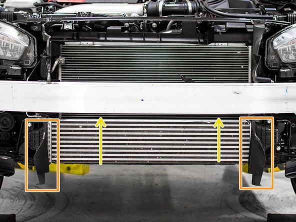 The OEM rubber intercooler &quot;shrouds&quot; will be hanging in front of the intercooler. Simply fold them out of the way when removing the intercooler