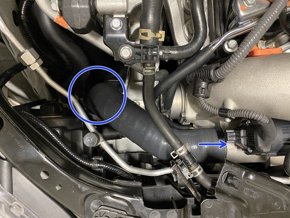 Install the hot side IC inlet silicone onto the intercooler