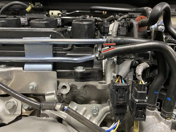 See the small gap between the lower and upper rubber hoses - this is the goal