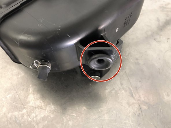 When reinstalling the airbox there is a rubber grommet on the bottom of the box that must fit on an aluminum peg in the engine bay