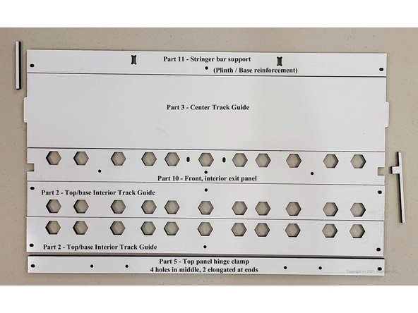 Another panel contains parts 11, 3, 10, 5, and two of panel part 2.