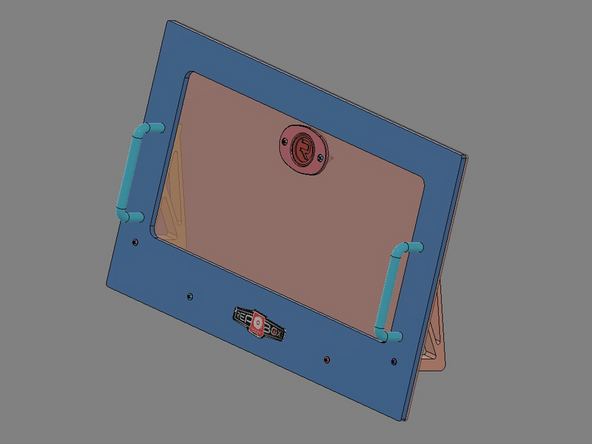 For v2.0, install the Hygrometer into the Drawer Front Assembly from the front. v2.1 does not come with a Hygrometer, but install the Lid Trim Clamp in the same way over top of the engraved Repkord Logo.