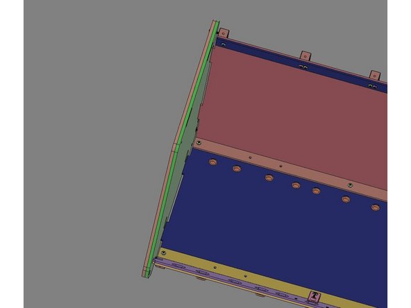 IMG 1 - While the main assembly is still up on end, locate the other Inner Side Panel. Lower it onto the Main Assembly using the alignment features as was done in Step 6.