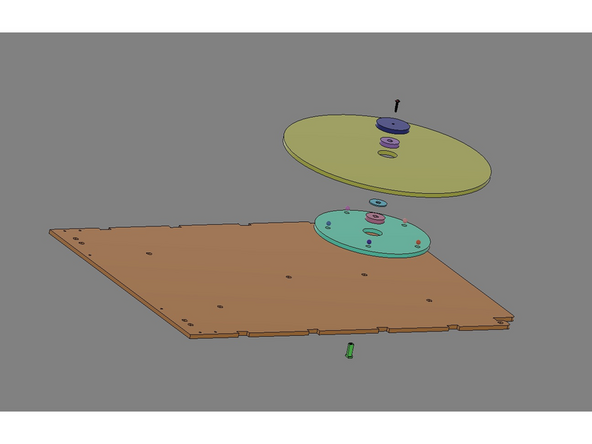 IMG 1 - Locate the following: Tray, x1 16mm TF Screw, Hub Flange Nut, Turntable Hub Spacer, x5 Ball Bearings, Hub Topper (either the 32mm or 50mm), x2 6mm Turntable Hub Spacers, Turntable and Bearing Race.