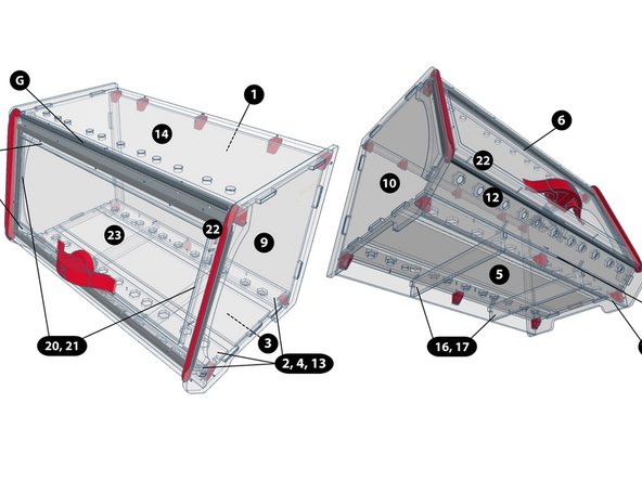 1 - Rear Panel    2, 4, 13 - Exit Panel Interior / Track Guides    3 - Center Track Guide    5 - Top/Bottom Panel (DISCONTINUED FOR TWO PART 14s IN NE VER)    6 - Top Panel Clamp Plate    7,8 - Roller Panels     9 &amp; 10 - Side Panels   11 - Vinyl Front Joint Seal   12 - Exit Panel Exterior