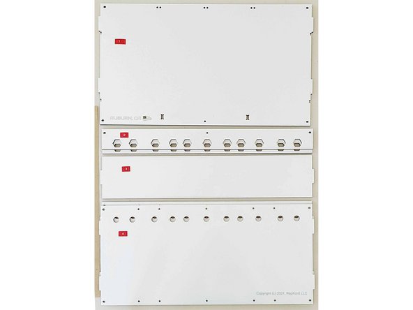 The panel parts are shown here in order of part number.  The part number order is not related to the build order, so the next step will show them laid out in build order (roughly).