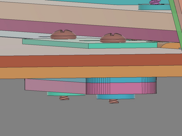 IMG 2 - Carefully flip the Main Assembly upside down. The x2 TF Screws will be installed from the inside of the box through the Hinges, then the Face Plate Assembly, continuing through x2 Lid Clamps into the x2 Flange Nuts as shown.
