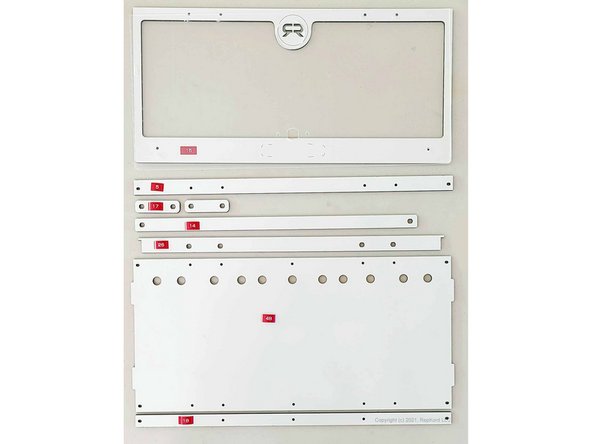 The layout of other parts (styrene parts, acrylic lid, roller pieces) are not shown similarly, since it's easier to identify them.