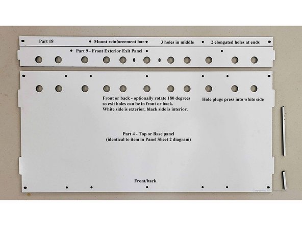 Another panel contains parts 18, 9, and the second of the part 4 pieces.  As mentioned in the prior step, part 4 is for either the box top or bottom.
