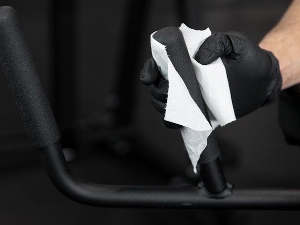 Wet the shaft with an alcohol free, phenol free, bleach free, and ammonia free cleaner or wipe containing an EPA approved disinfectant. It’s best to use a product designed specifically for cleaning gym equipment, such as GymWipes Antibacterial.